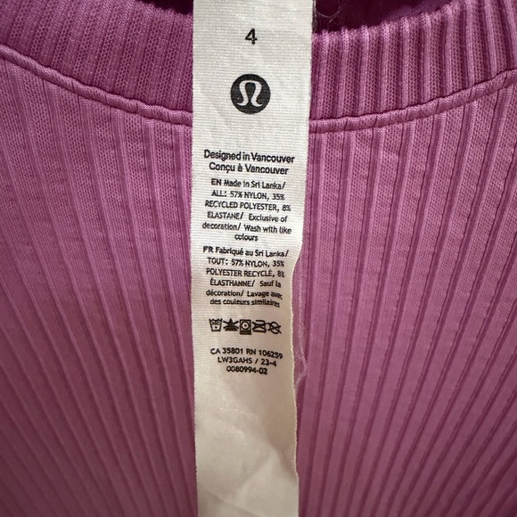 Lululemon Ribbed Long Sleeve Top Pink Purple Size 4 Thumbholes - Picture 3 of 11